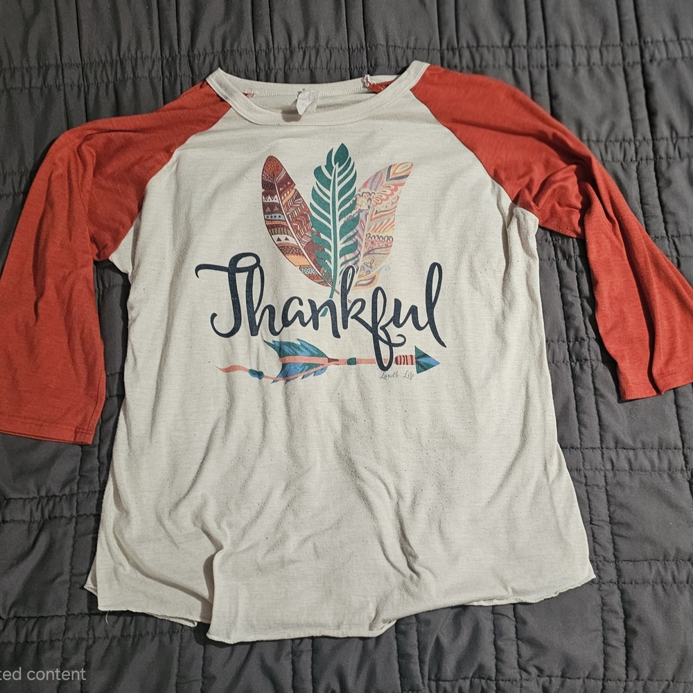 No Boundaries Thankful Raglan Tee - Red and White
